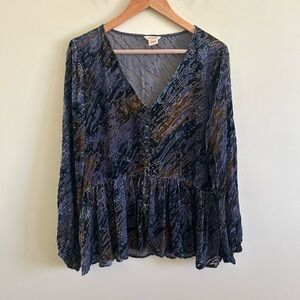 Sundance Blouse Womens Size Medium Silk Blend Burnout Velvet Peasant Blouse Top